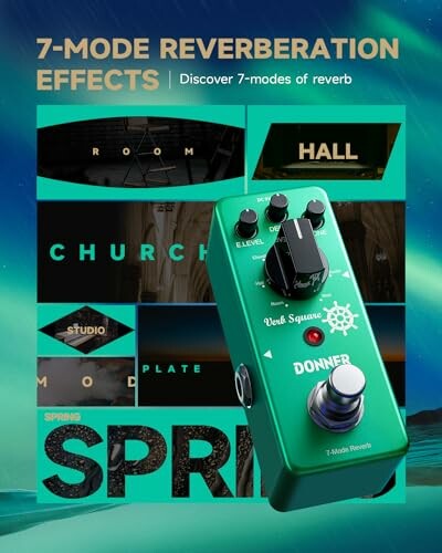 Guitar effects pedal with 7-mode reverberation options.