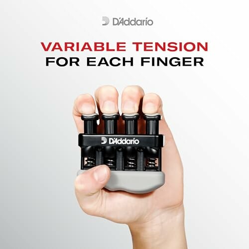 Hand using D'Addario finger exerciser with variable tension