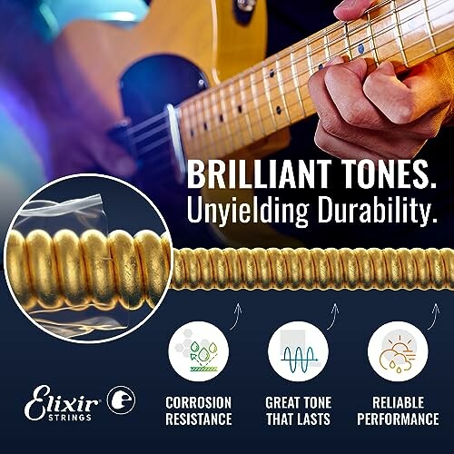 Close-up of guitar strings highlighting brilliant tones and durability.