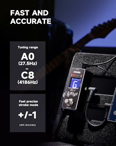 Guitar tuner device with fast and accurate tuning range from A0 to C8.