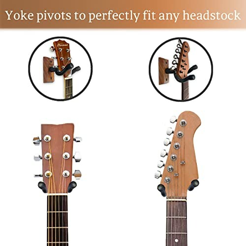 Guitar wall mount with pivoting yoke fitting different headstocks.